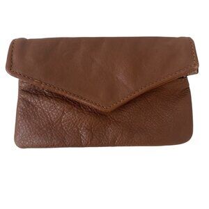 Vintage Tan Leather Small Envelope Wallet Purse Zippered Pockets Travel Mexico